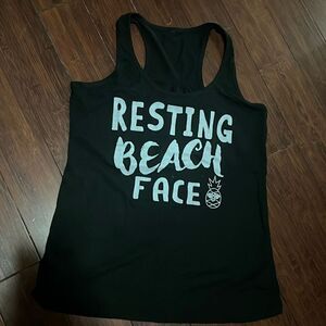 Resting Beach Face Black Tank Top - Size Medium Women's Tank